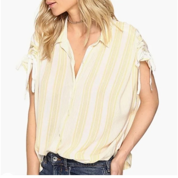 Free People Baby Blues Striped Button Down Top Yellow L - Picture 1 of 9